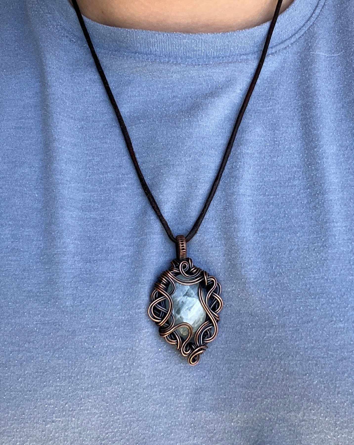"Aquamarine Dreams" - Filigree Inspired Aquamarine Pendant in Copper