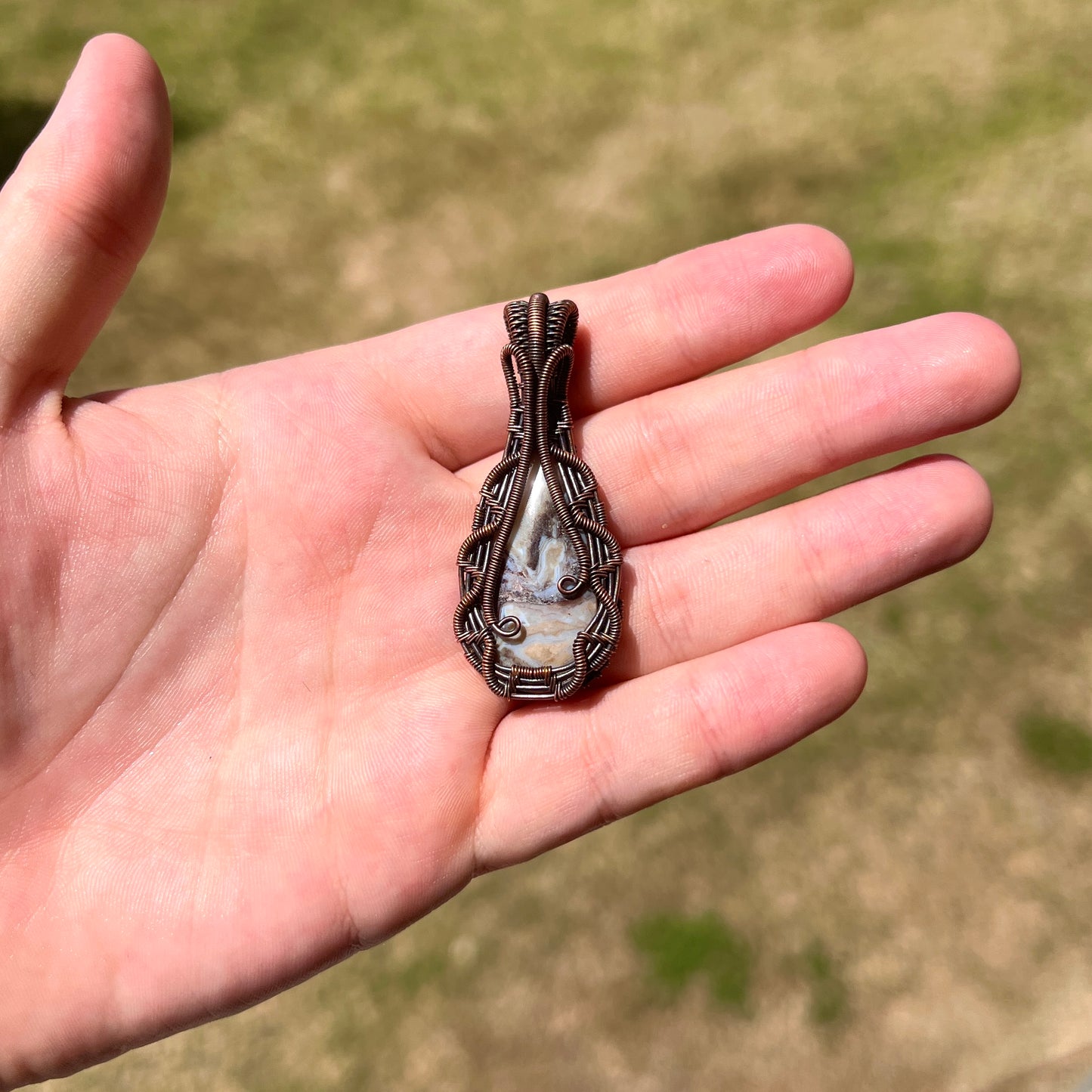 "Sword and Shield" - Banded Agate Crystal Pendant