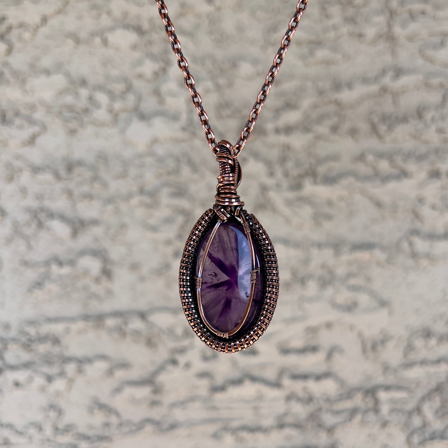 "Star of Insight" - Star Amethyst Pendant in Copper