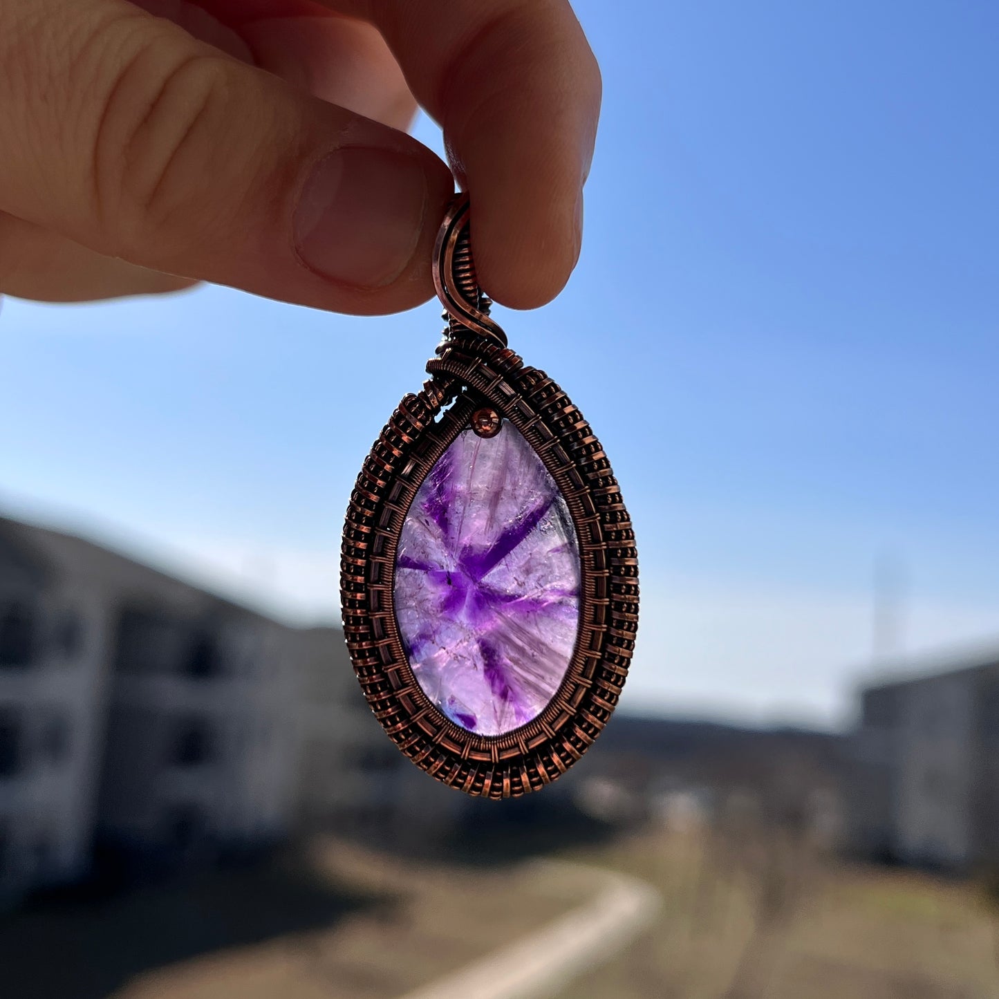 "Star of Insight" - Star Amethyst Pendant in Copper