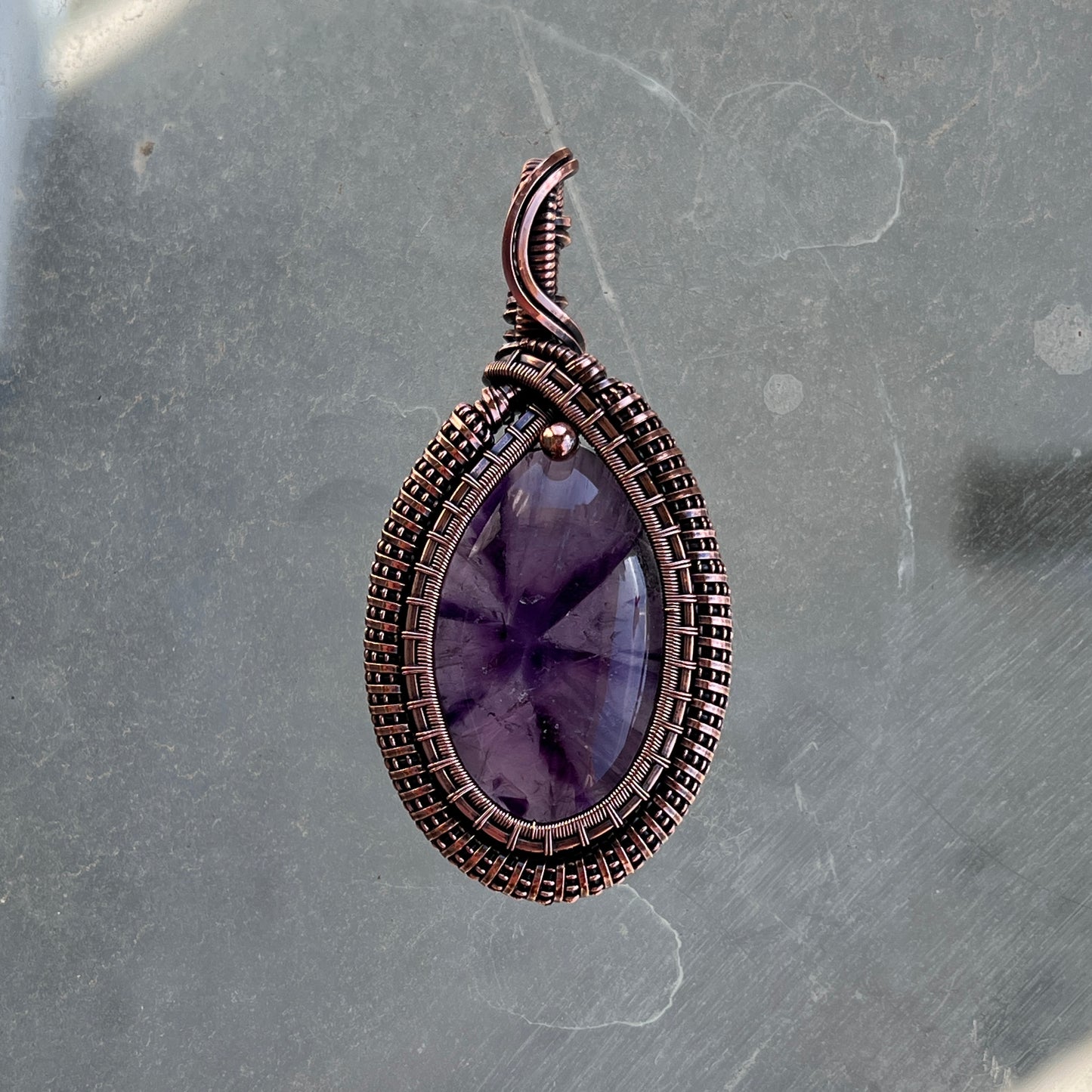 "Star of Insight" - Star Amethyst Pendant in Copper