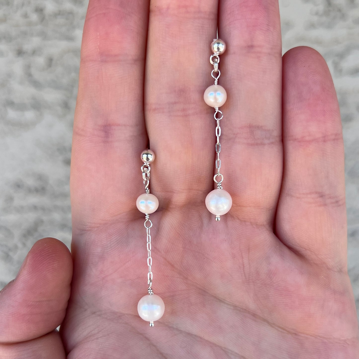 Double Pearl Chain Earrings
