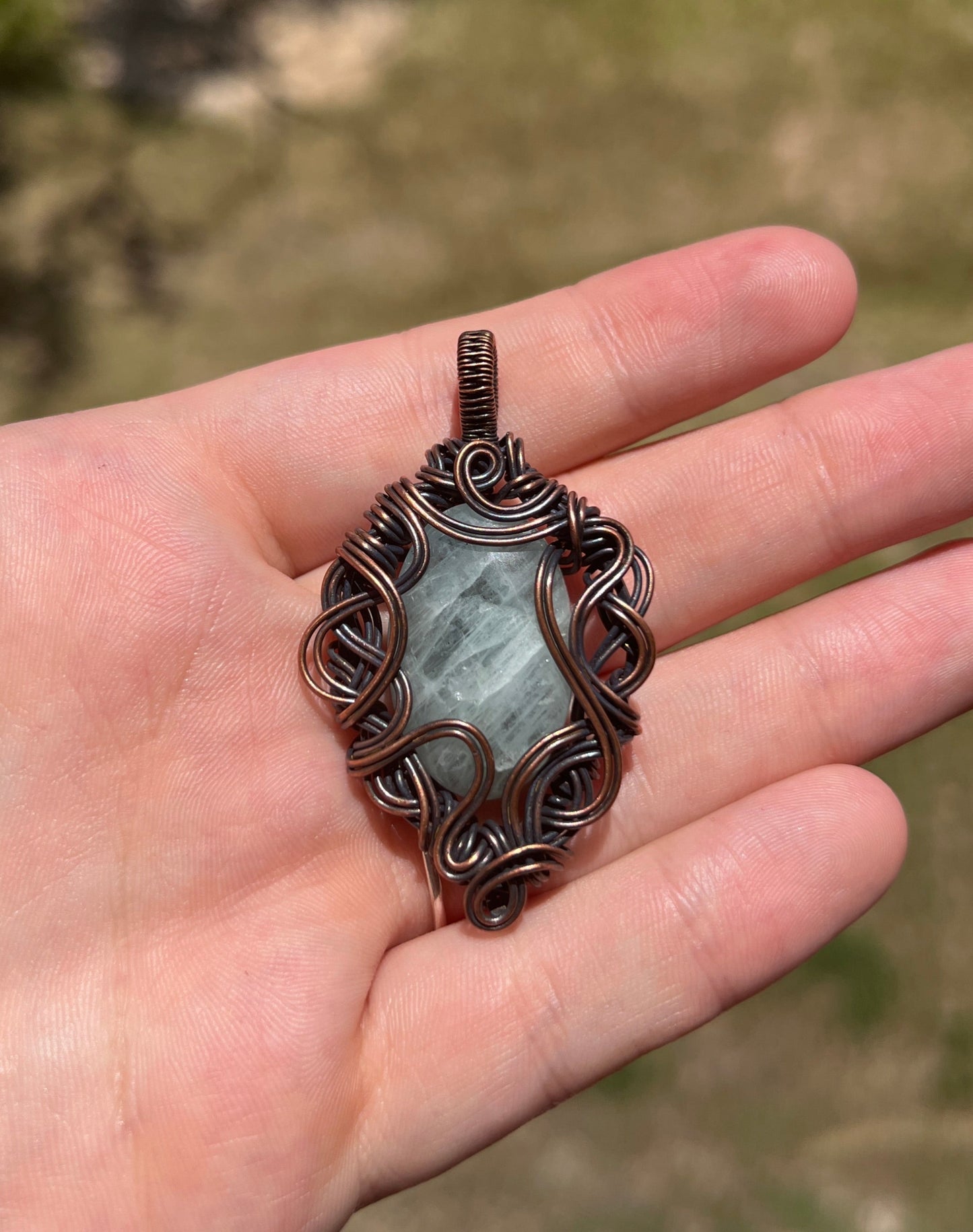 "Aquamarine Dreams" - Filigree Inspired Aquamarine Pendant in Copper