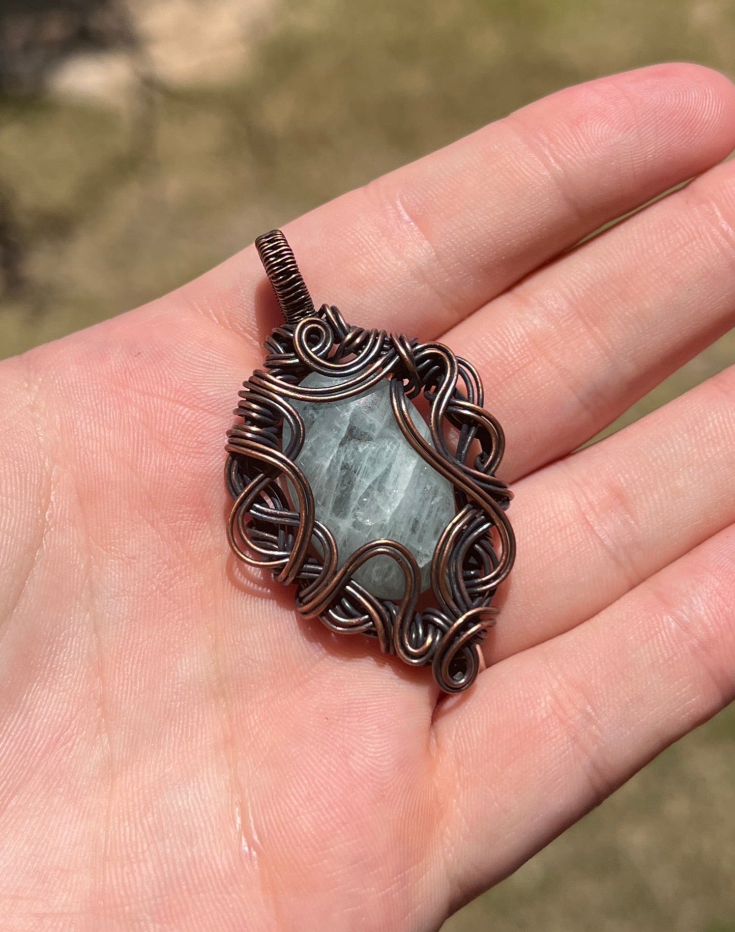 "Aquamarine Dreams" - Filigree Inspired Aquamarine Pendant in Copper