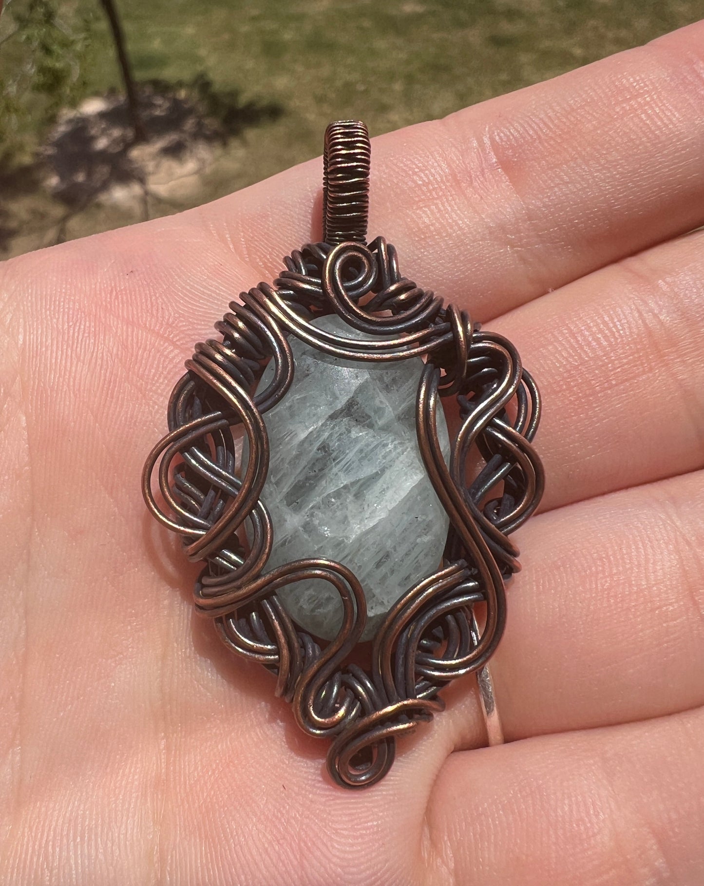 "Aquamarine Dreams" - Filigree Inspired Aquamarine Pendant in Copper