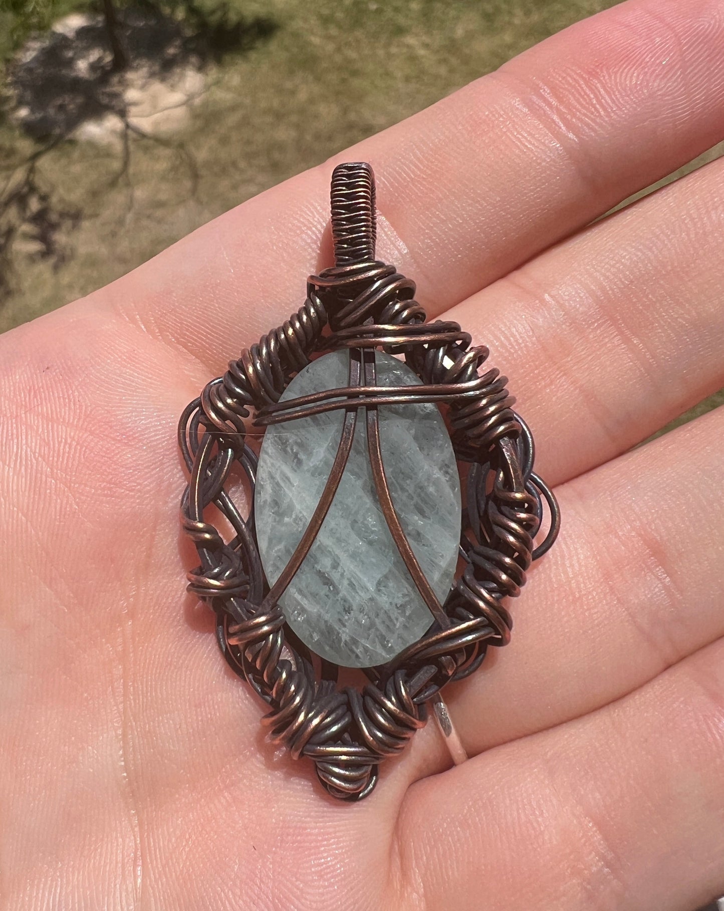 "Aquamarine Dreams" - Filigree Inspired Aquamarine Pendant in Copper