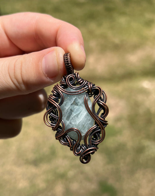 "Aquamarine Dreams" - Filigree Inspired Aquamarine Pendant in Copper