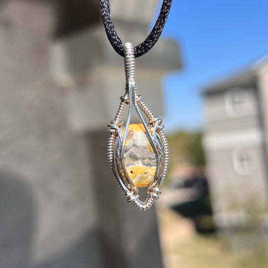 "Busy Bee" - Bumblebee Jasper Pendant in Sterling Silver