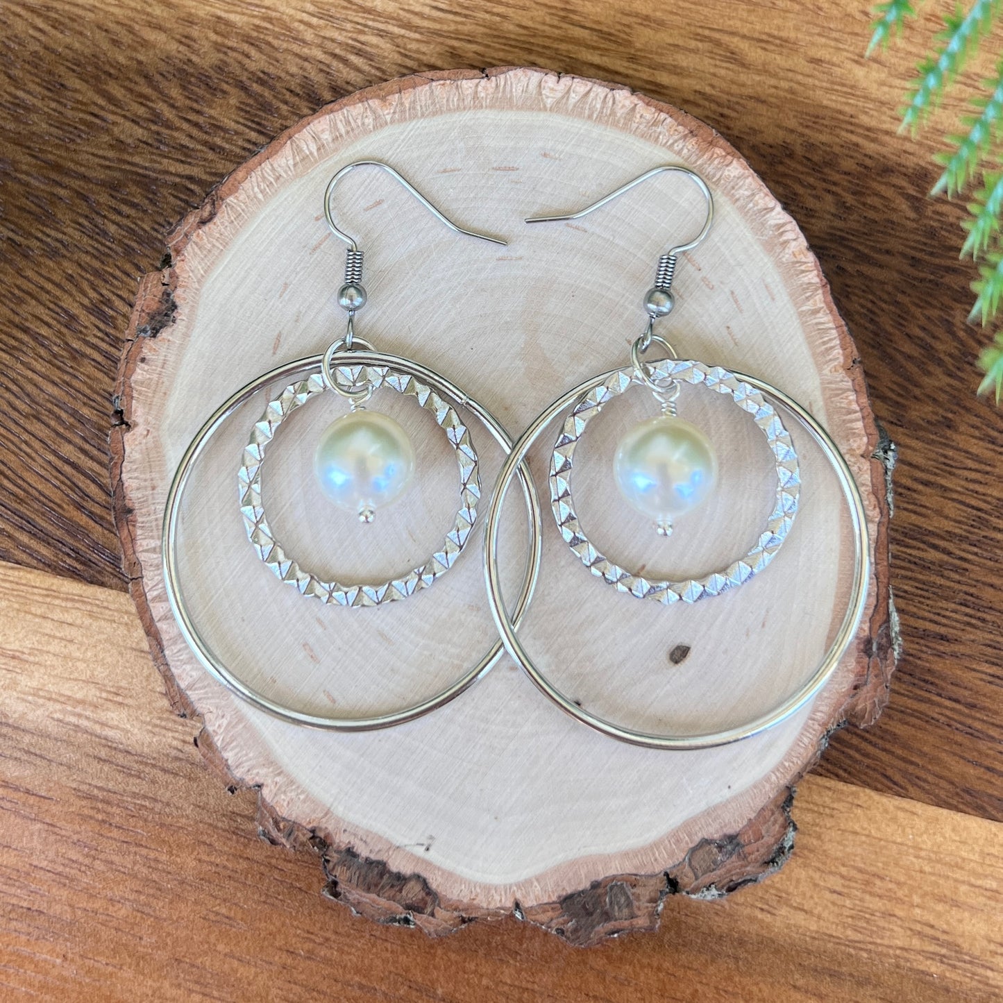 Freshwater Pearl Double Hoop Dangle Earrings