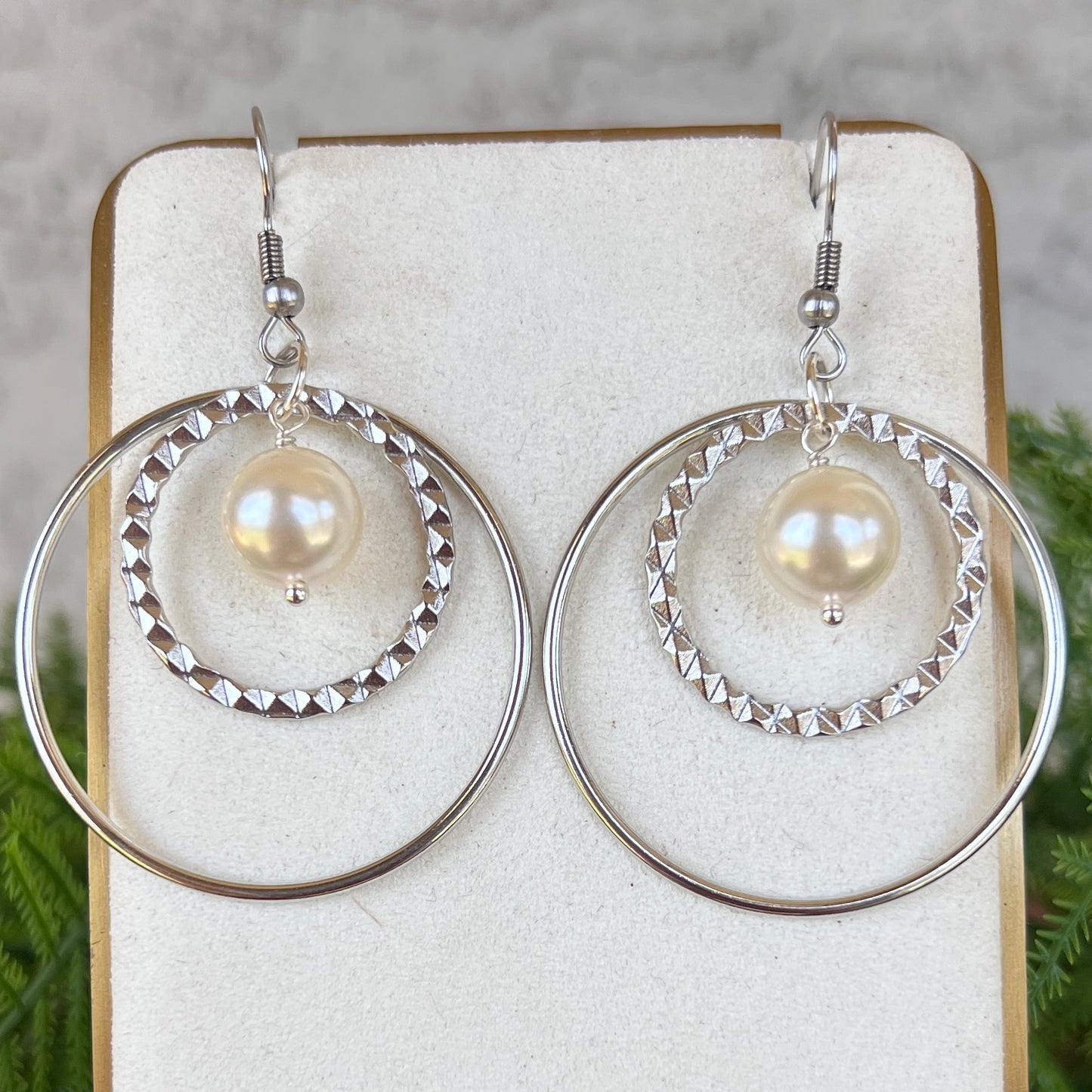Freshwater Pearl Double Hoop Dangle Earrings