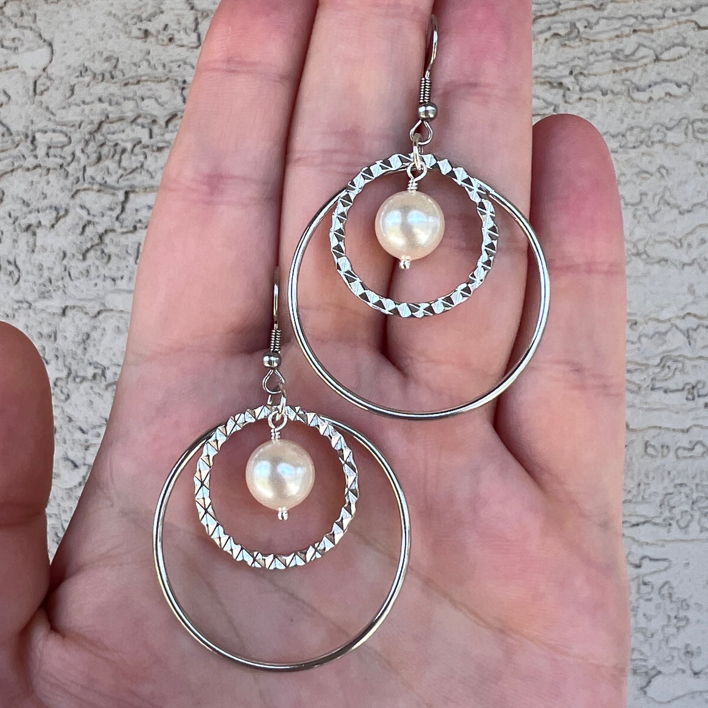Freshwater Pearl Double Hoop Dangle Earrings