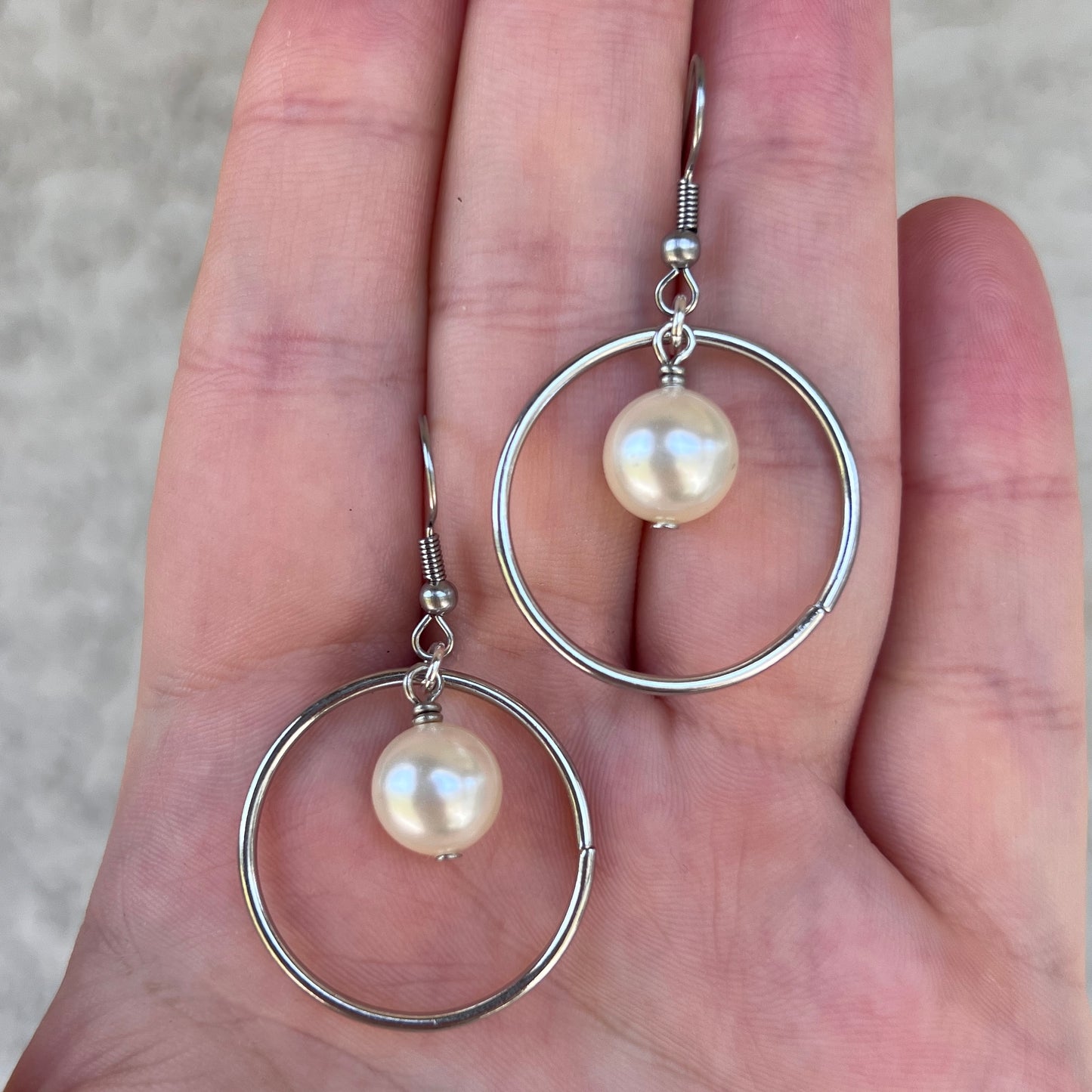 Freshwater Pearl Single Hoop Dangle Earrings