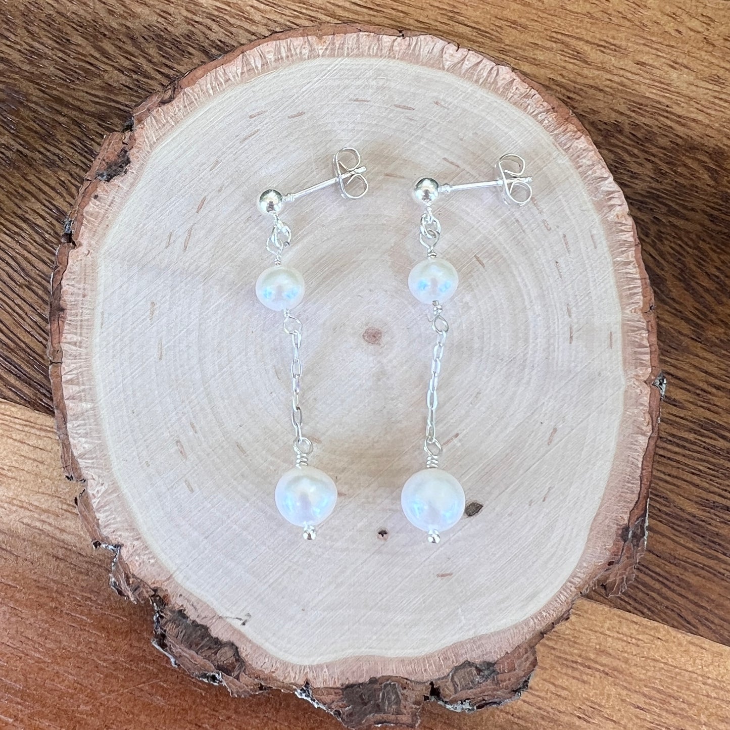 Double Pearl Chain Earrings