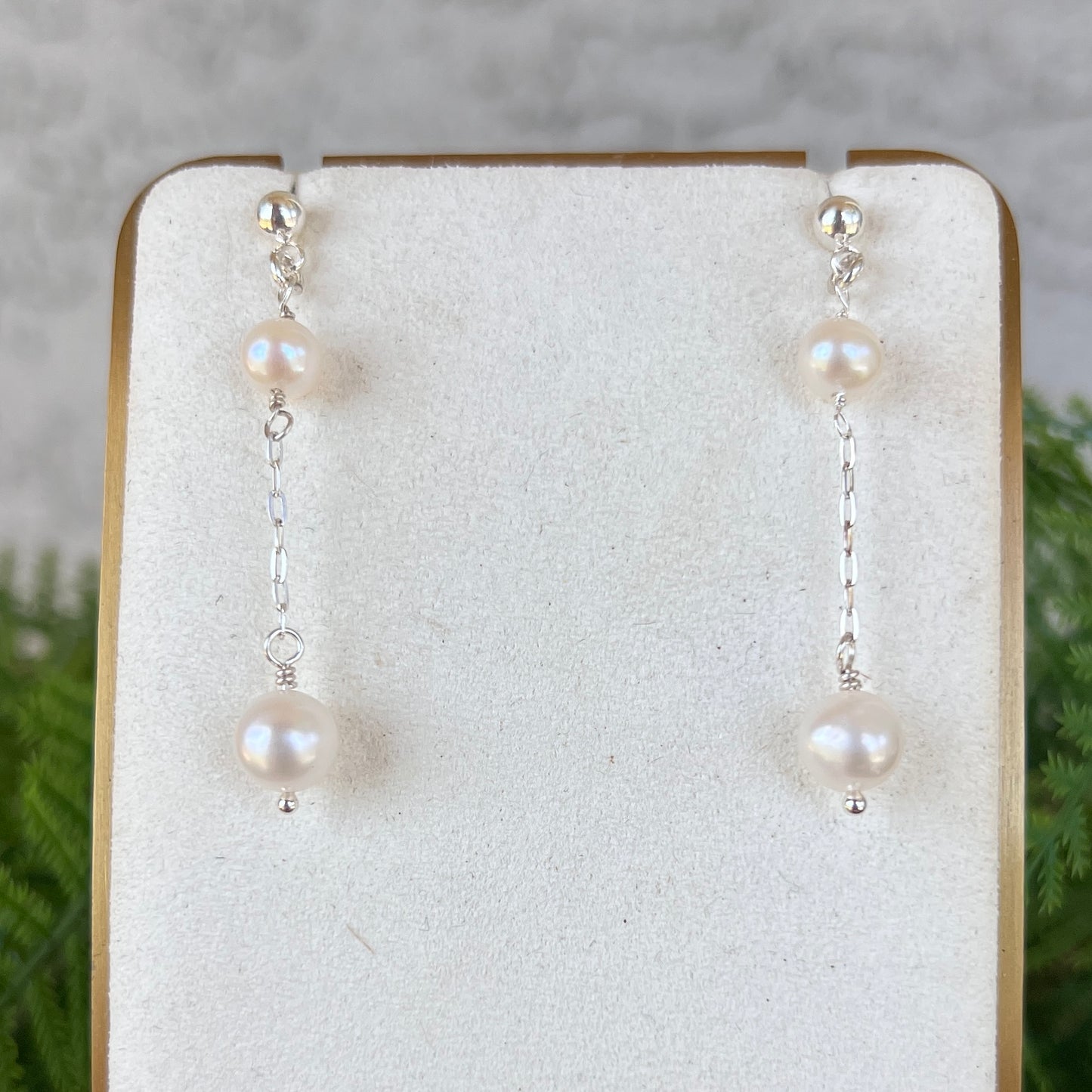 Double Pearl Chain Earrings