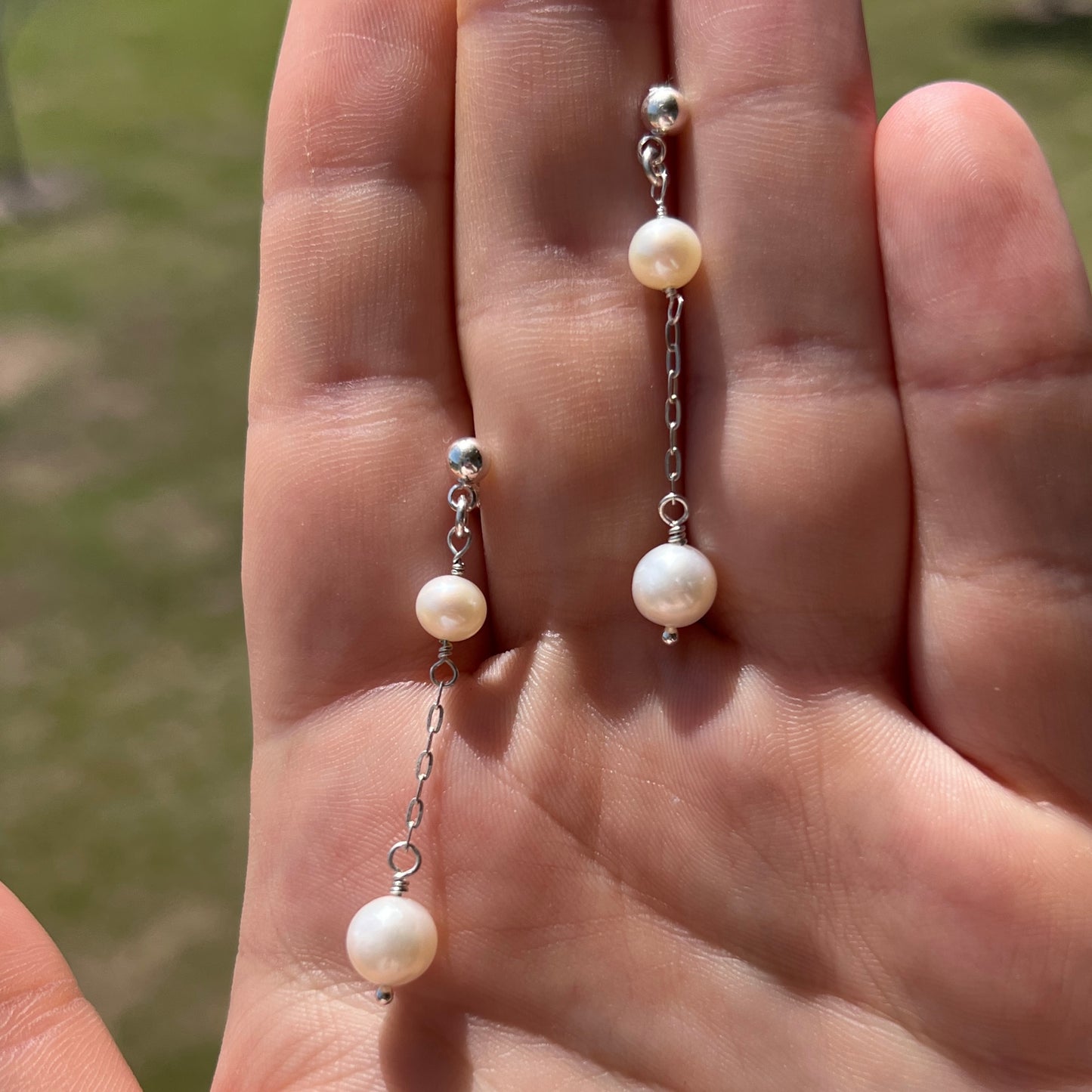 Double Pearl Chain Earrings