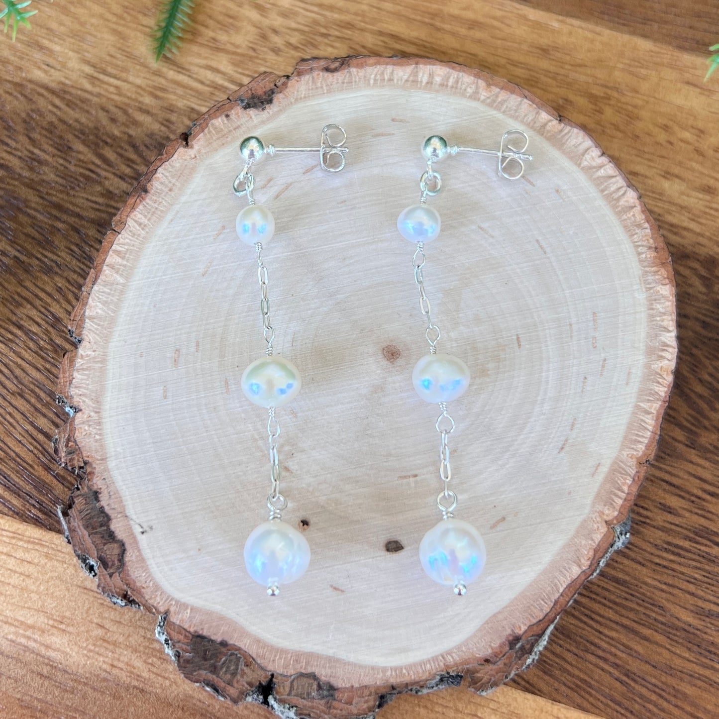 Triple Pearl Chain Earrings
