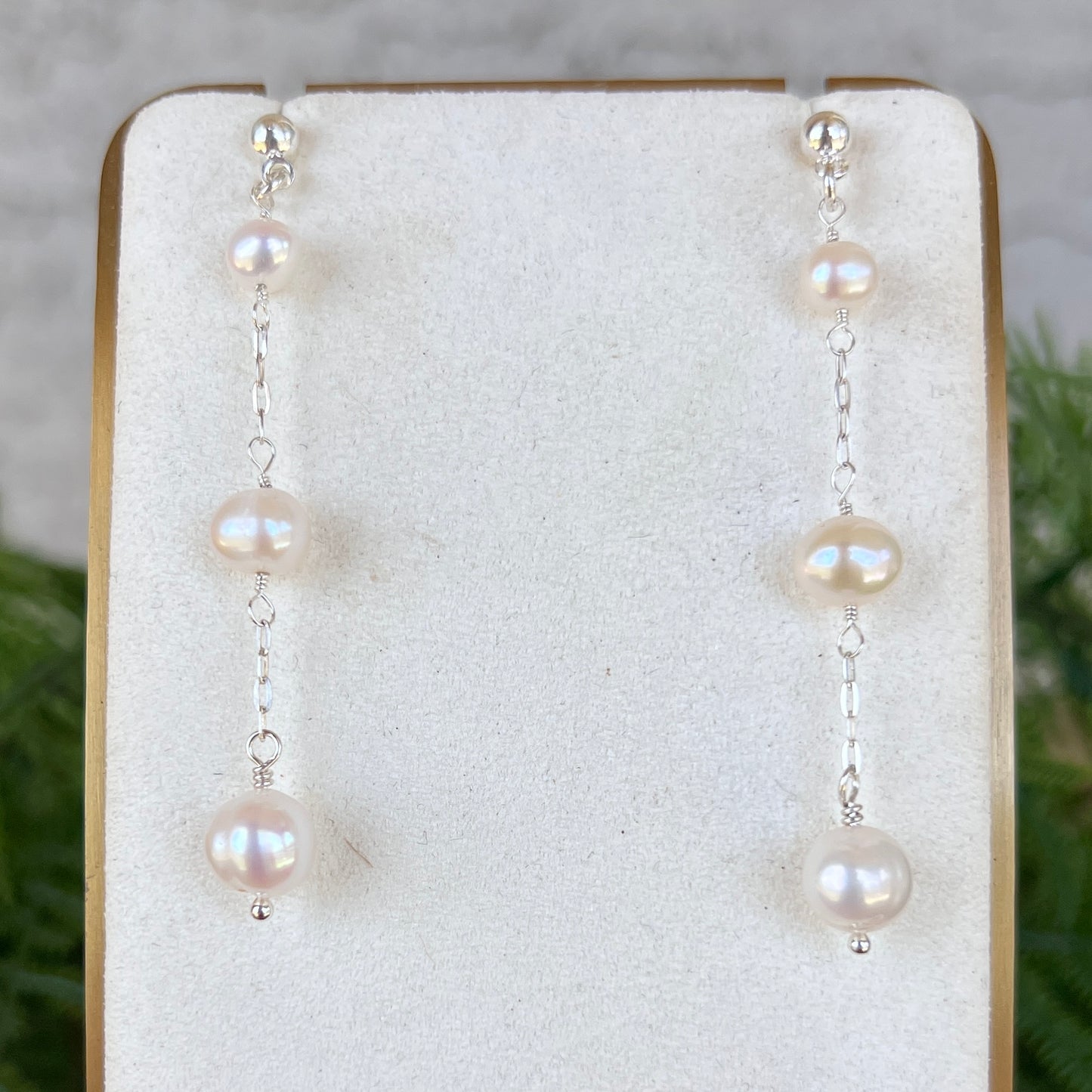 Triple Pearl Chain Earrings
