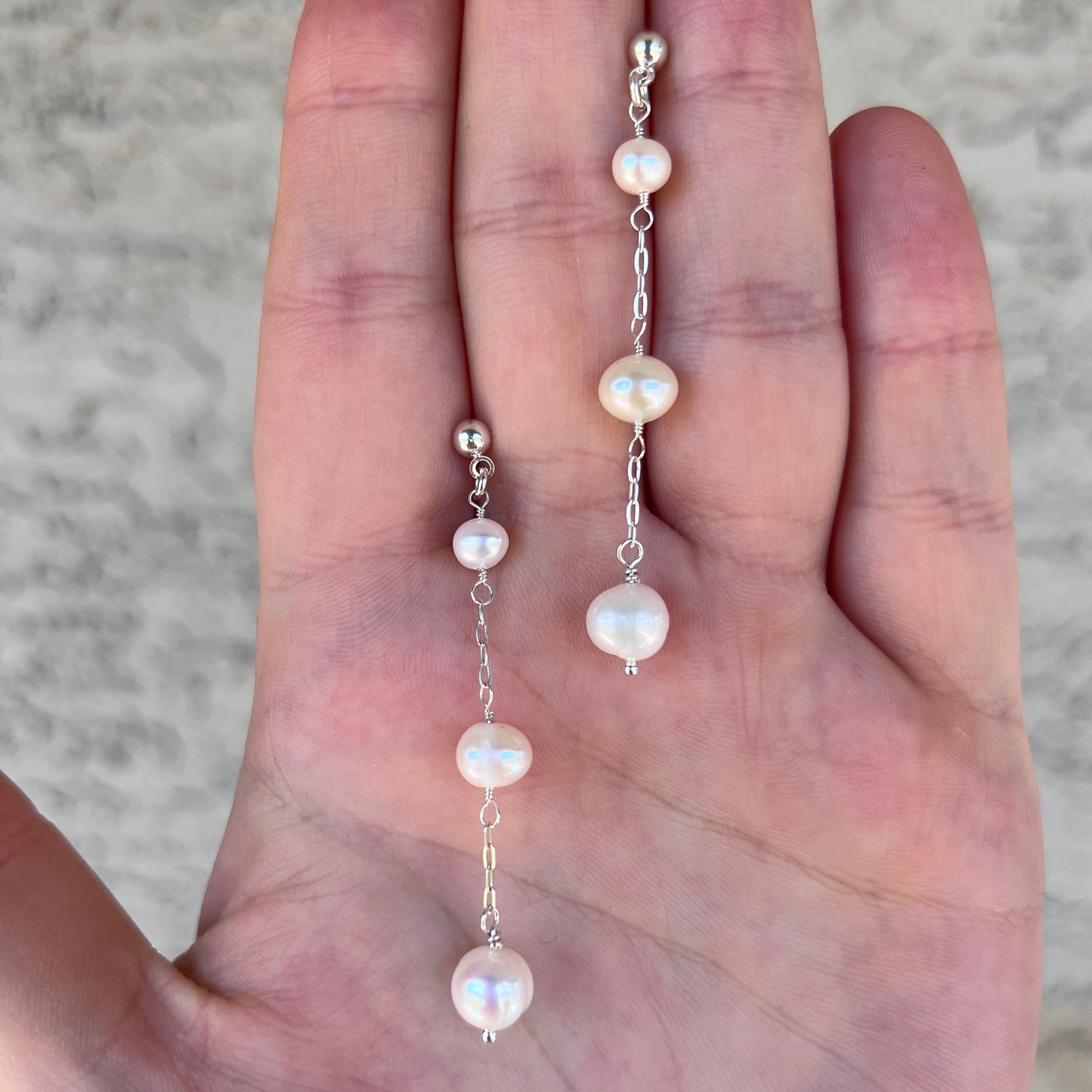 Triple Pearl Chain Earrings