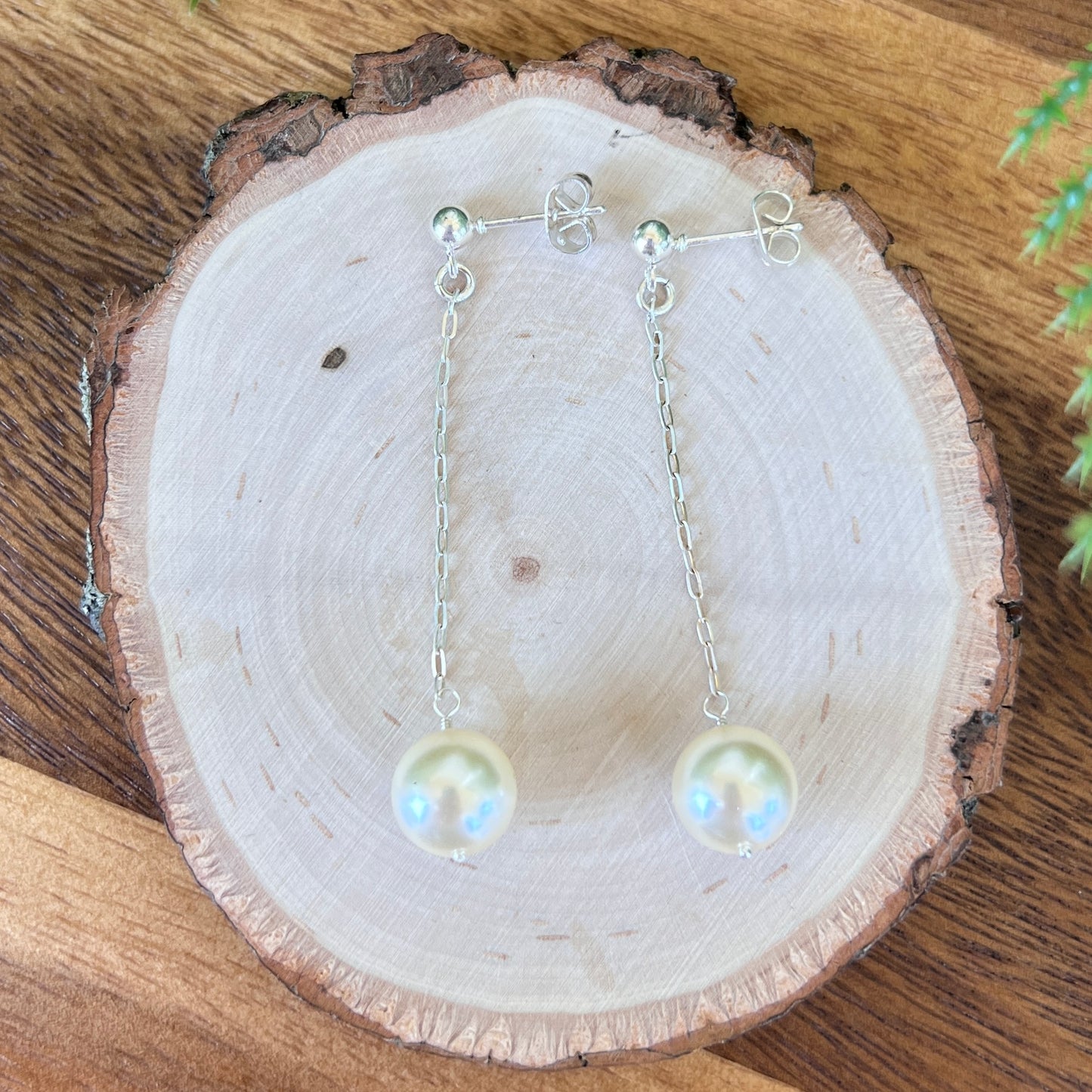 Large Single Pearl Chain Earrings