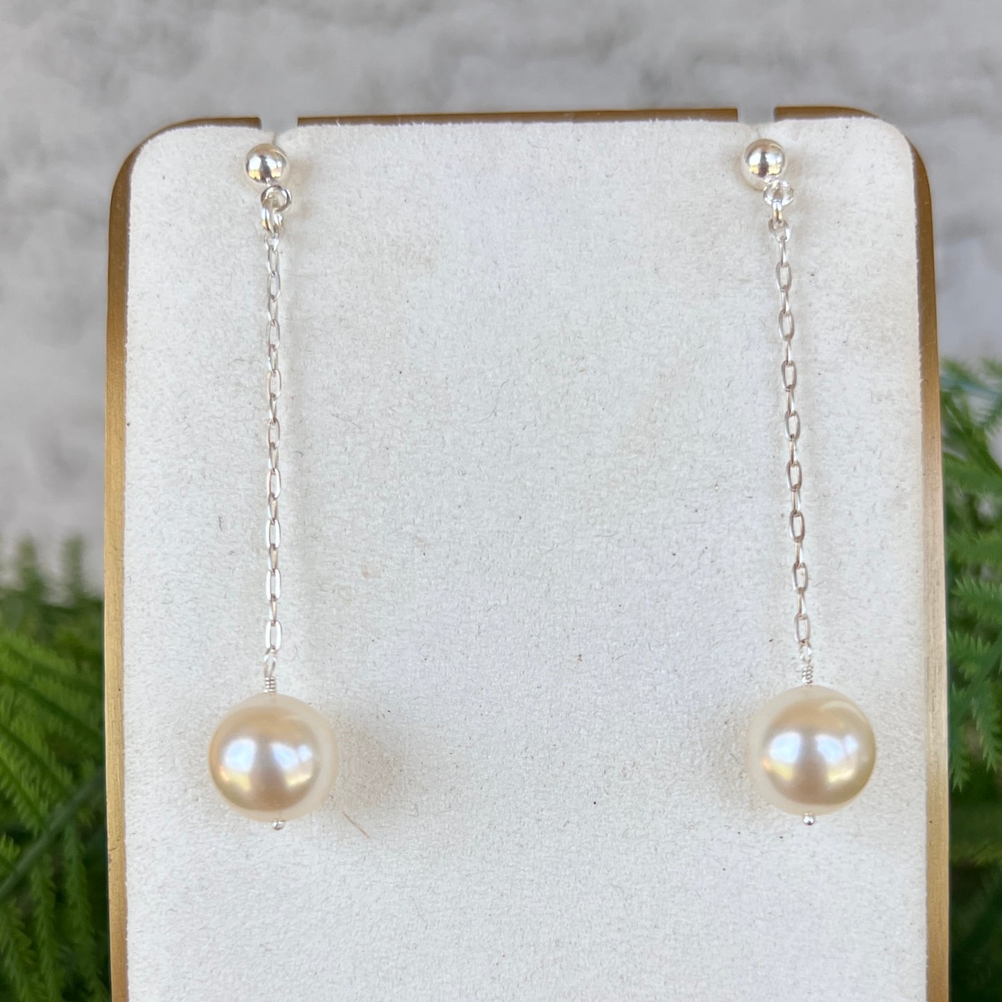 Large Single Pearl Chain Earrings