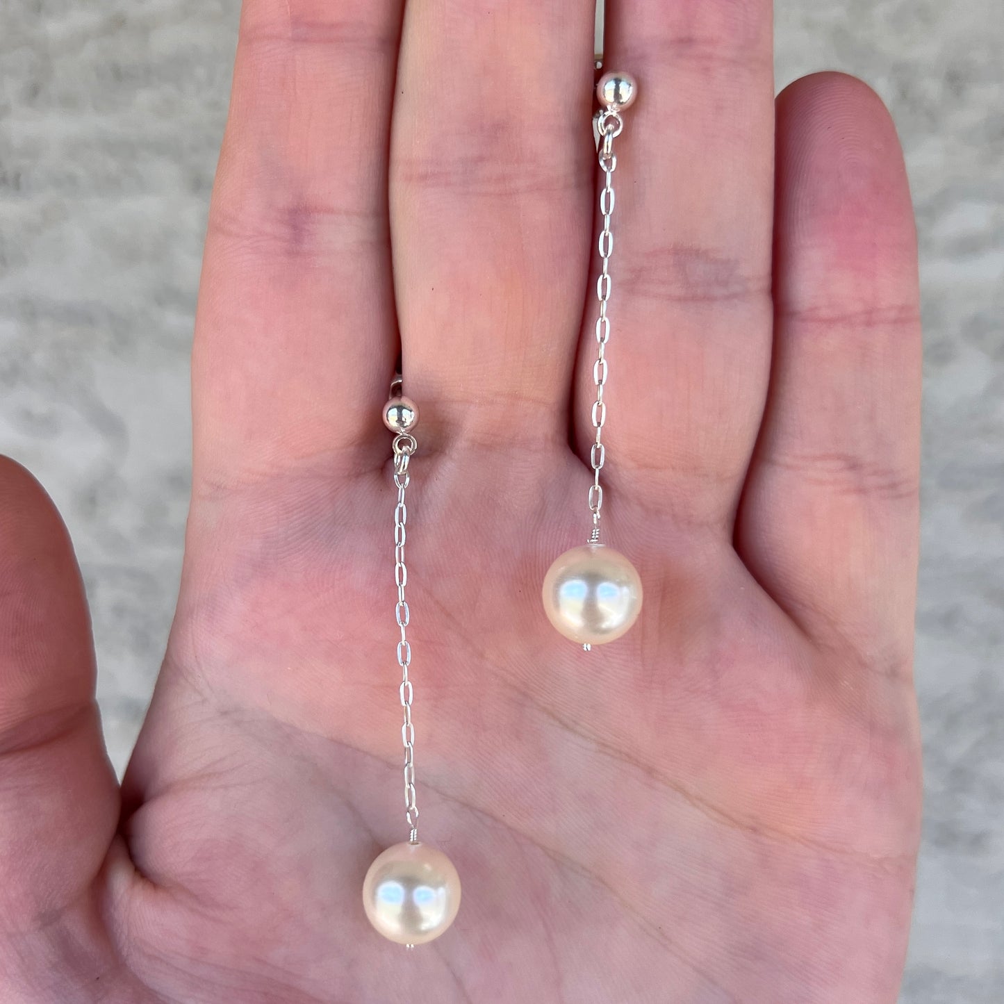 Large Single Pearl Chain Earrings