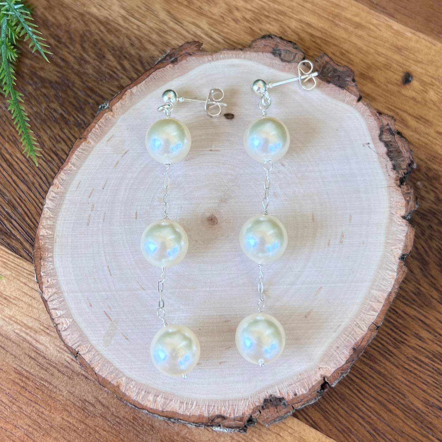 Large Triple Pearl Chain Earrings