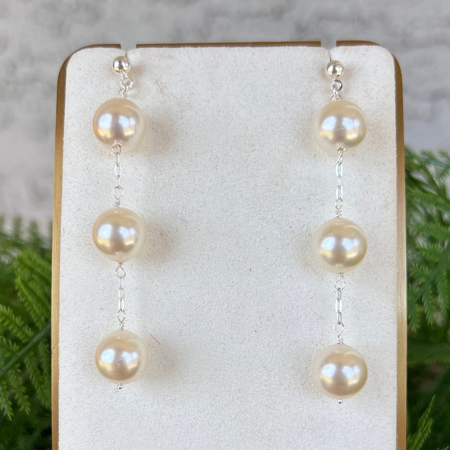 Large Triple Pearl Chain Earrings