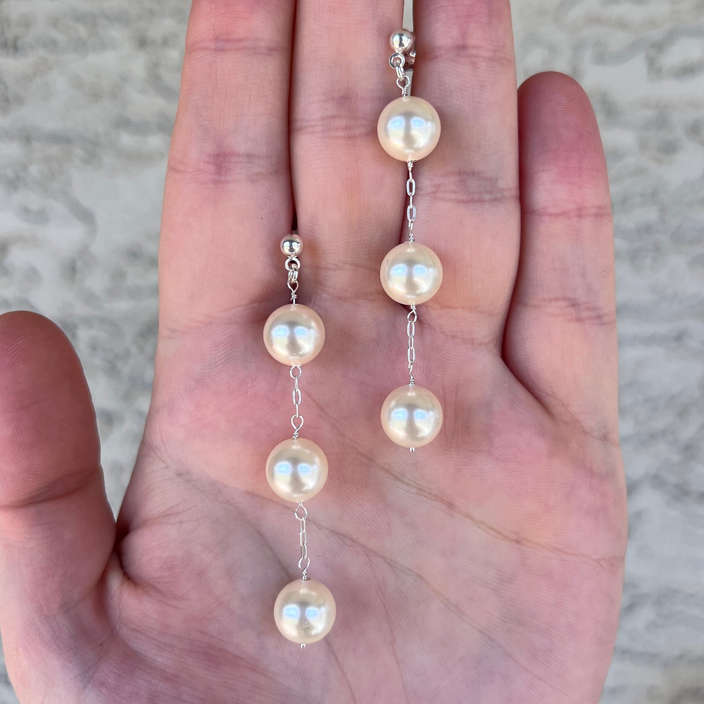 Large Triple Pearl Chain Earrings